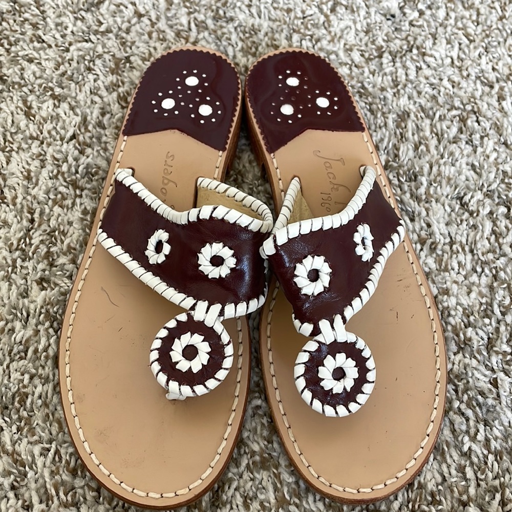 Jack Rogers Preppy Thong Sandal Ivory and Garnet